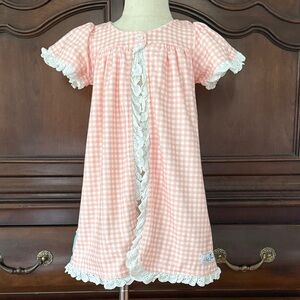 LOVE + GROW Pink Gingham Swim Dress Eyelet Lace Trim 5T Girl
